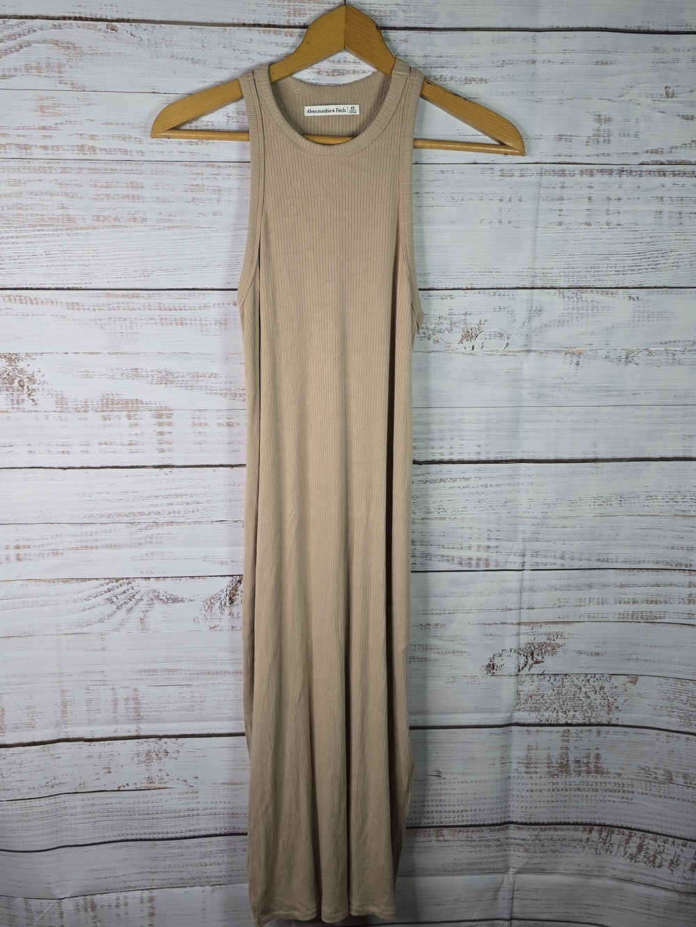 Abercrombie & Fitch Sleeveless Ribbed Maxi Dress in Taupe